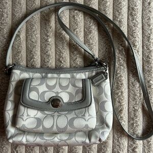 Coach Penelope Poppy Signature Crossbody Bag in Silver and Gray